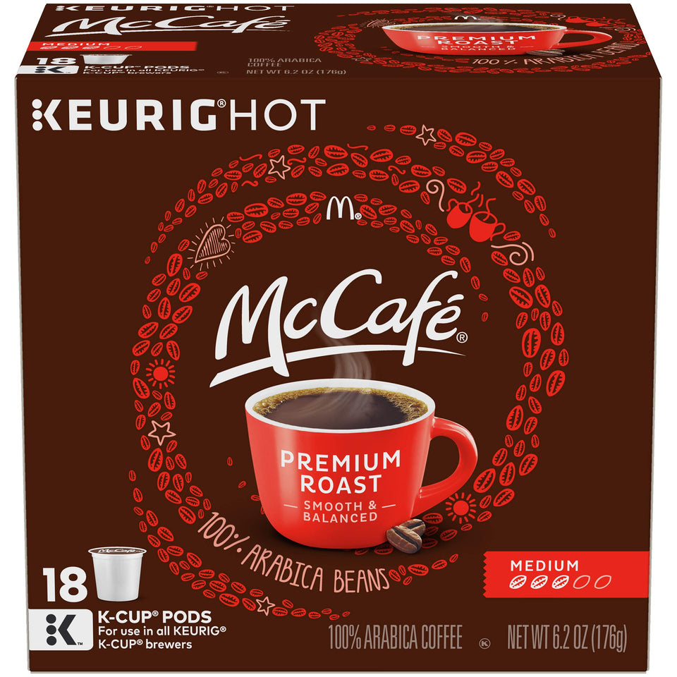 McCafe Premium Roast K-Cup box for easy single-serve coffee at home.