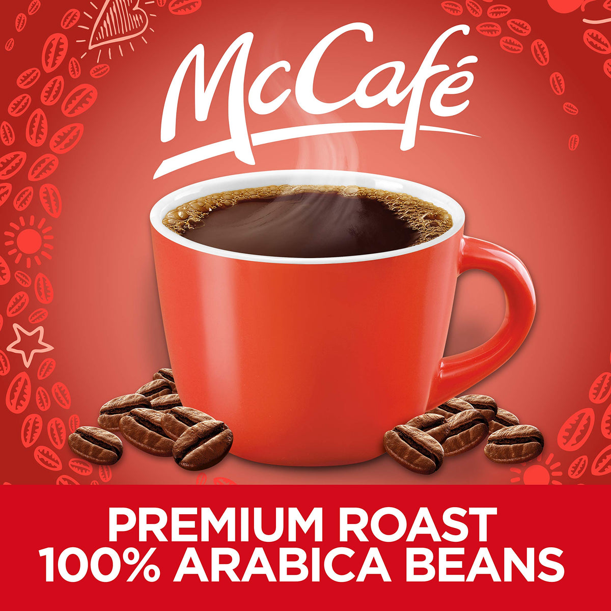 McCafe Premium Roast K-Cup brewed into a cup with aroma.