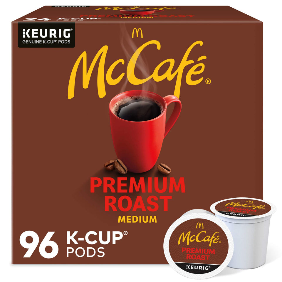 McCafé Premium Roast K-Cups in a 96-count box for quick, easy mornings.