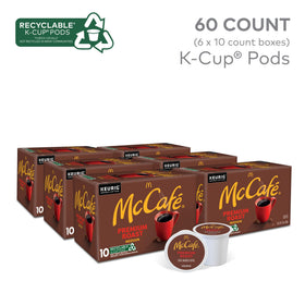 McCafé Premium Roast pod close-up showcases premium Arabica beans for reliable flavor.