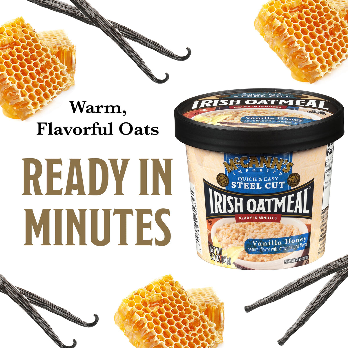 McCann's Irish Oatmeal 100-percent whole grain oats for steady energy.