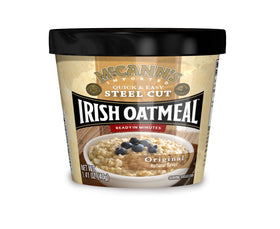 McCann's oatmeal cup in the microwave, steaming and ready to heat.
