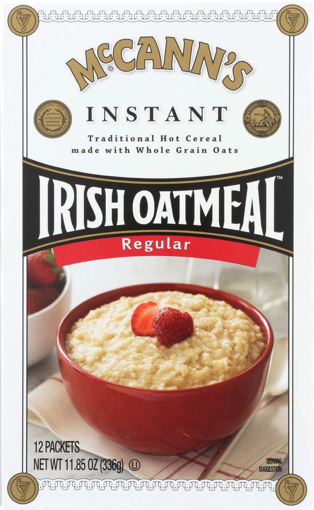 McCann's Irish Oatmeal instant oats packaging in a 3-pack, convenient breakfast option.