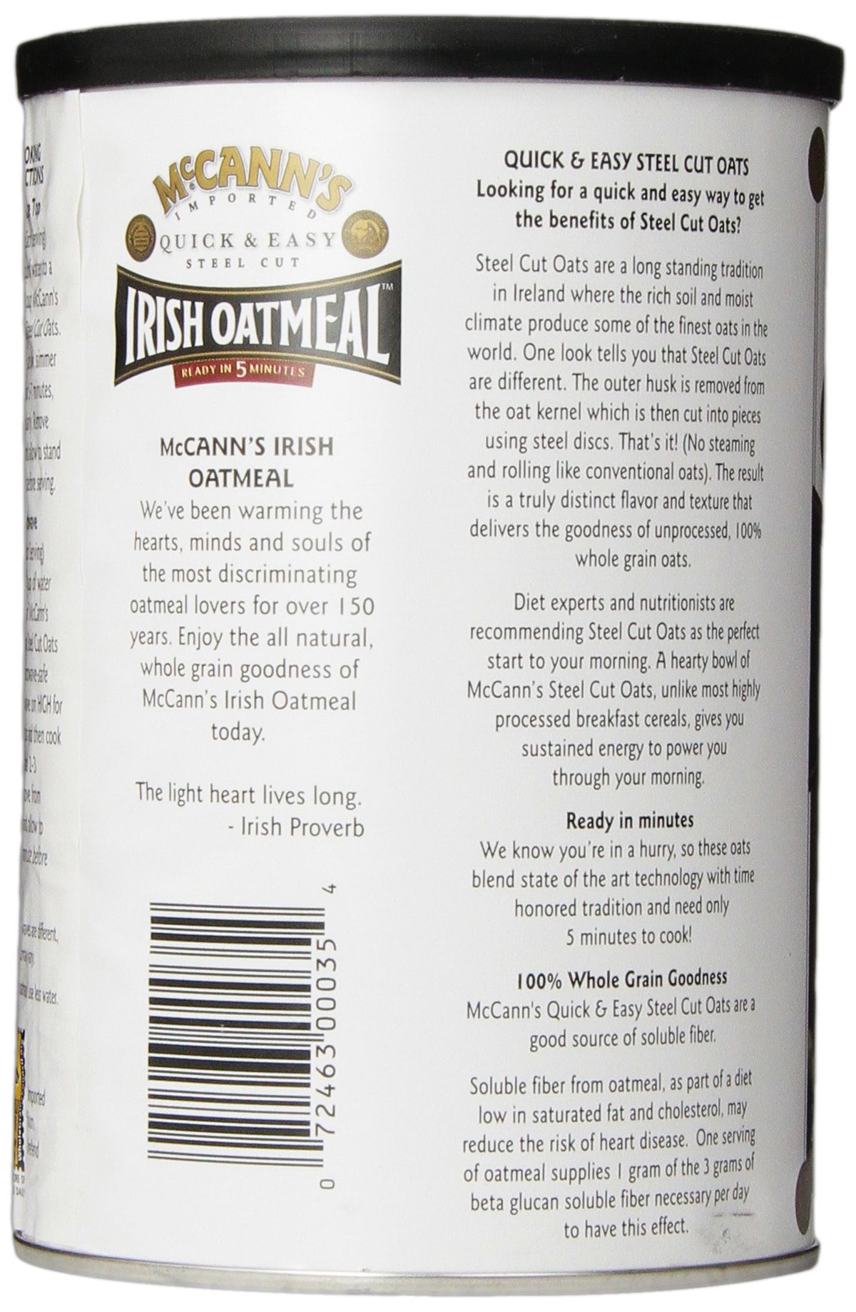 Six-pack McCann's Irish Oatmeal canisters on the counter for easy pantry storage.