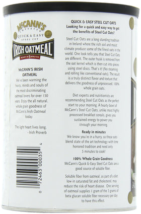 Steaming McCann's Irish Oatmeal porridge in a bowl, ready in minutes.