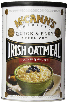 McCann's Irish Oatmeal steel-cut oats in a bowl for a hearty breakfast.