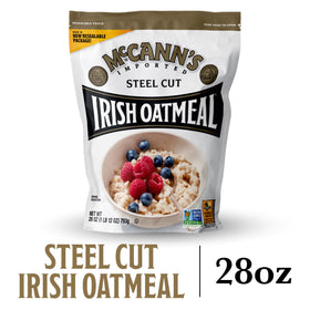 Close-up of McCann's steel-cut oats showing rustic texture and quality