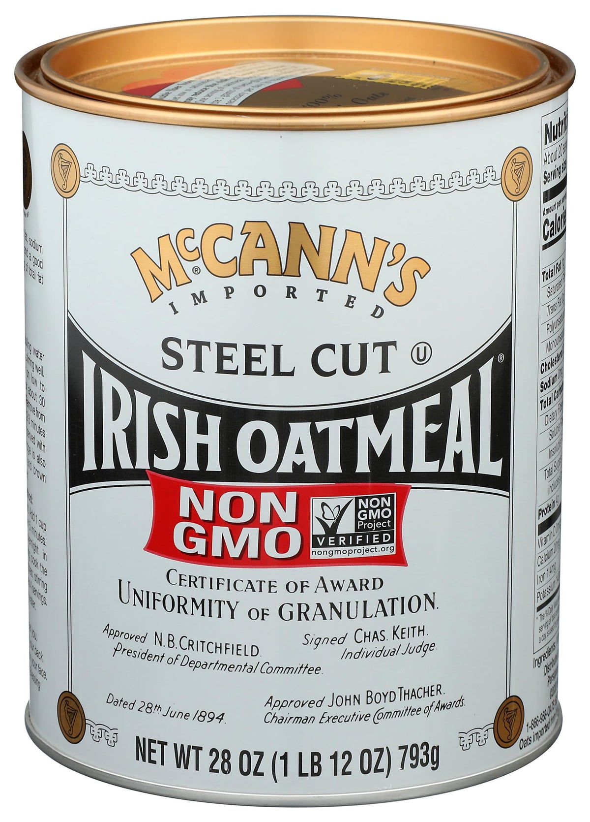 McCann's Irish Oatmeal tin 28oz on a kitchen counter for hearty breakfasts