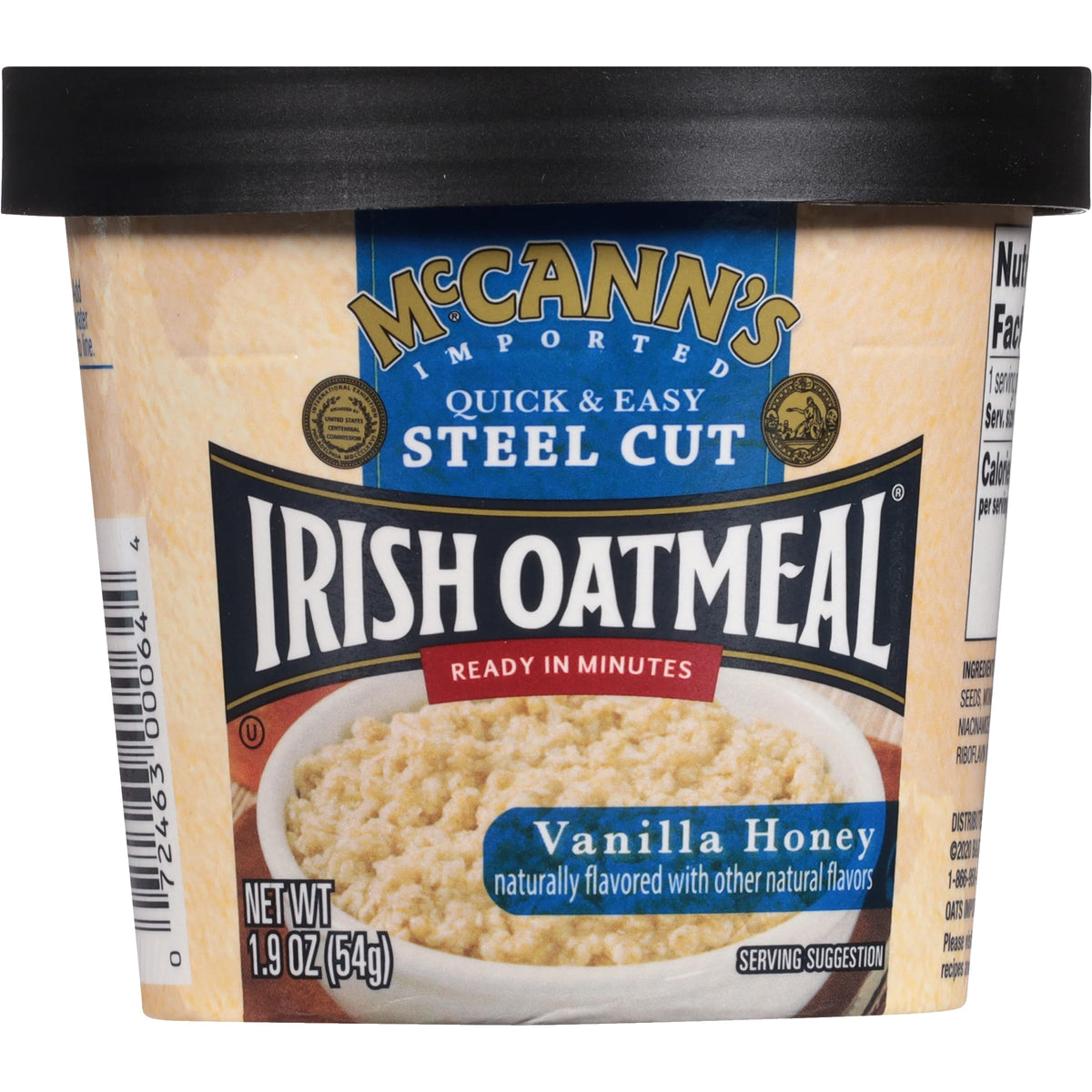 McCann's Irish Oatmeal Vanilla Honey cup — convenient single-serve breakfast for busy mornings.