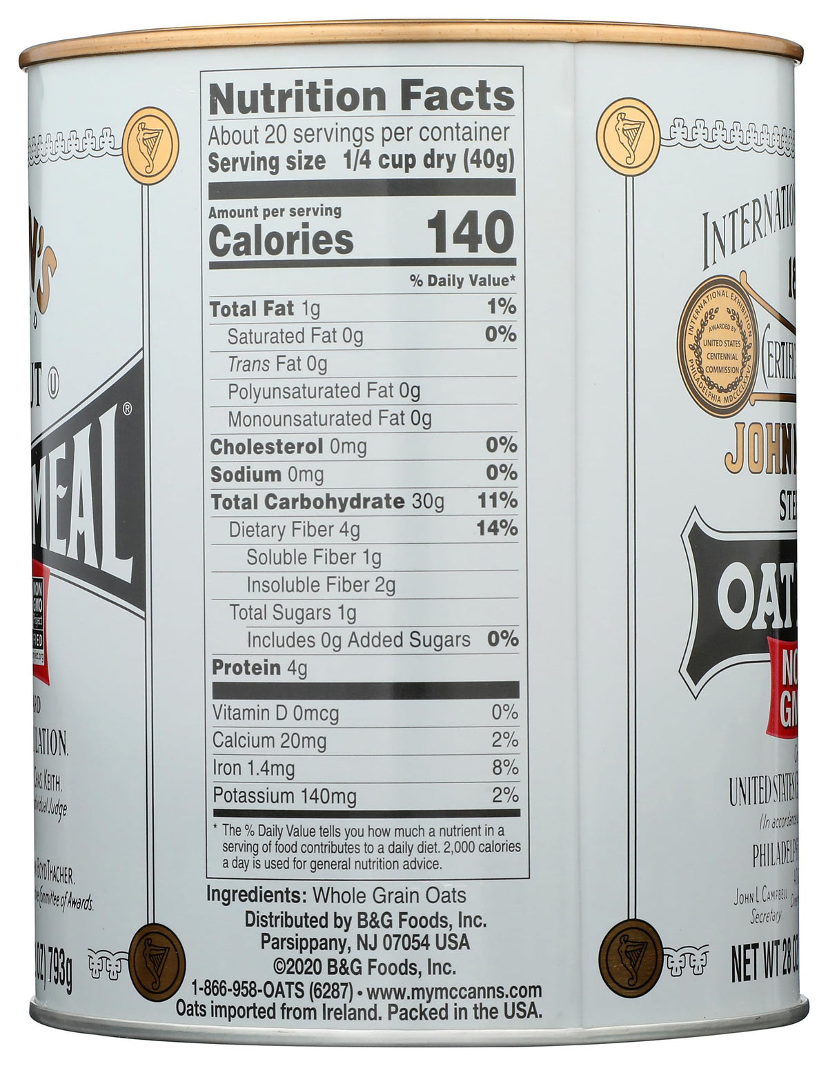 Nutrition facts panel shows 150 calories per serving of McCann's Oatmeal