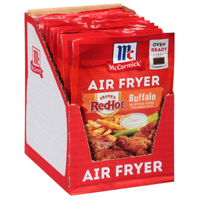 McCormick Air Fryer Buffalo Seasoning Pack Shot for crispy wings with less oil.