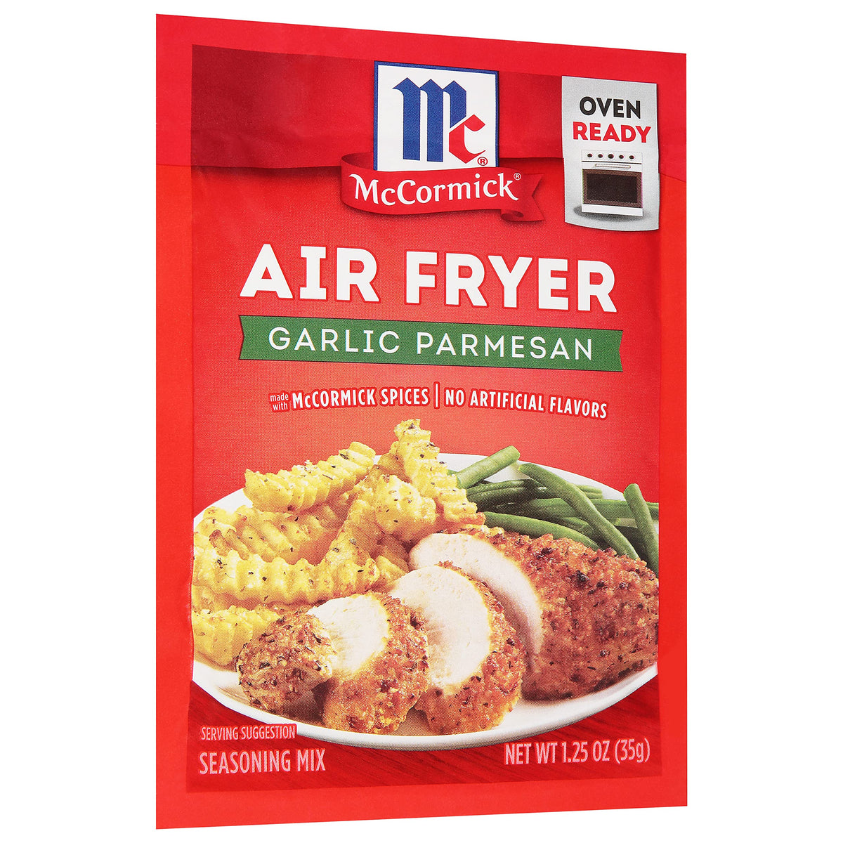 McCormick seasoning on chicken dinner image delivering savory garlic-parmesan flavor.