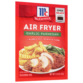McCormick seasoning on chicken dinner image delivering savory garlic-parmesan flavor.
