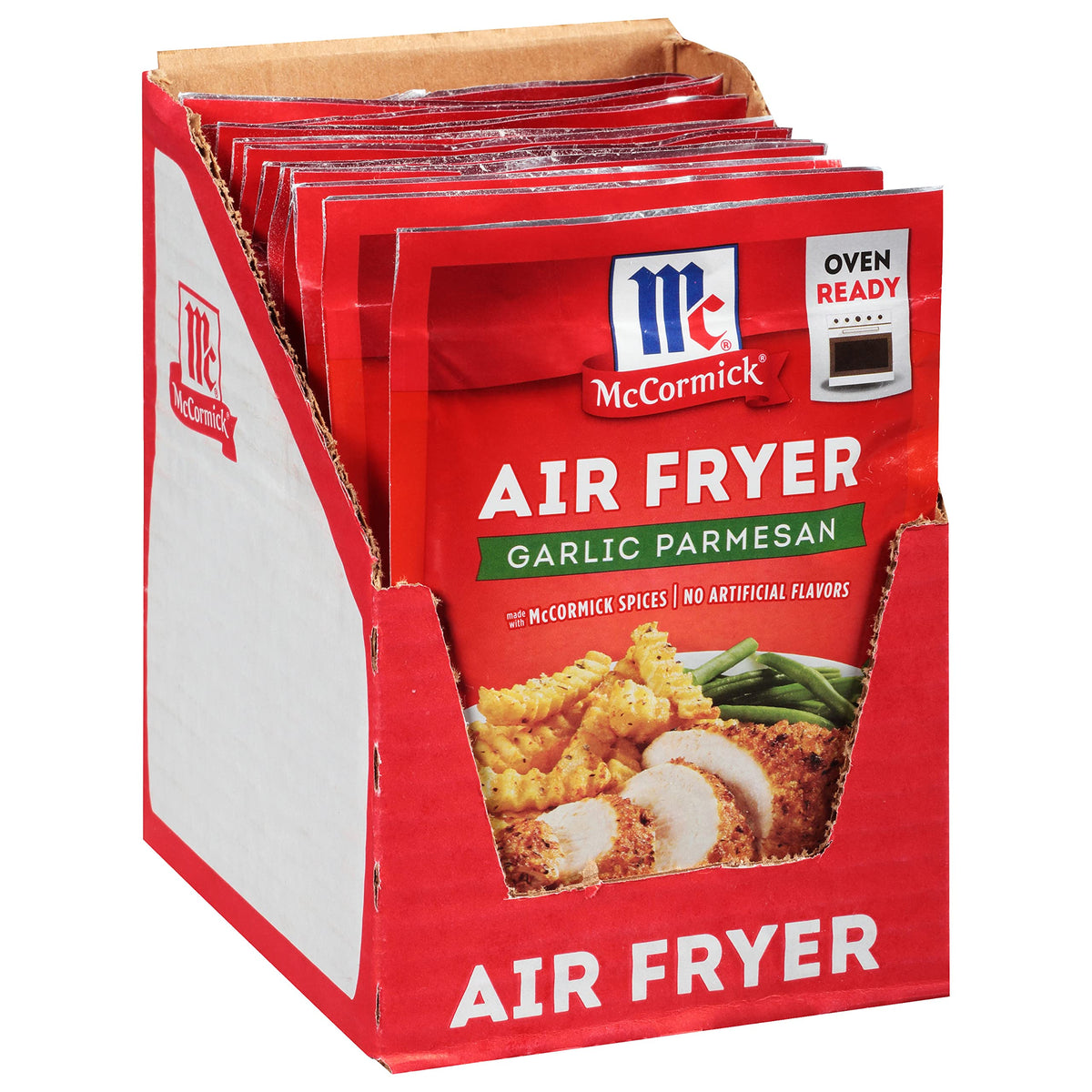 McCormick Air Fryer Garlic Parmesan Seasoning pack-shot for quick, crispy meals.
