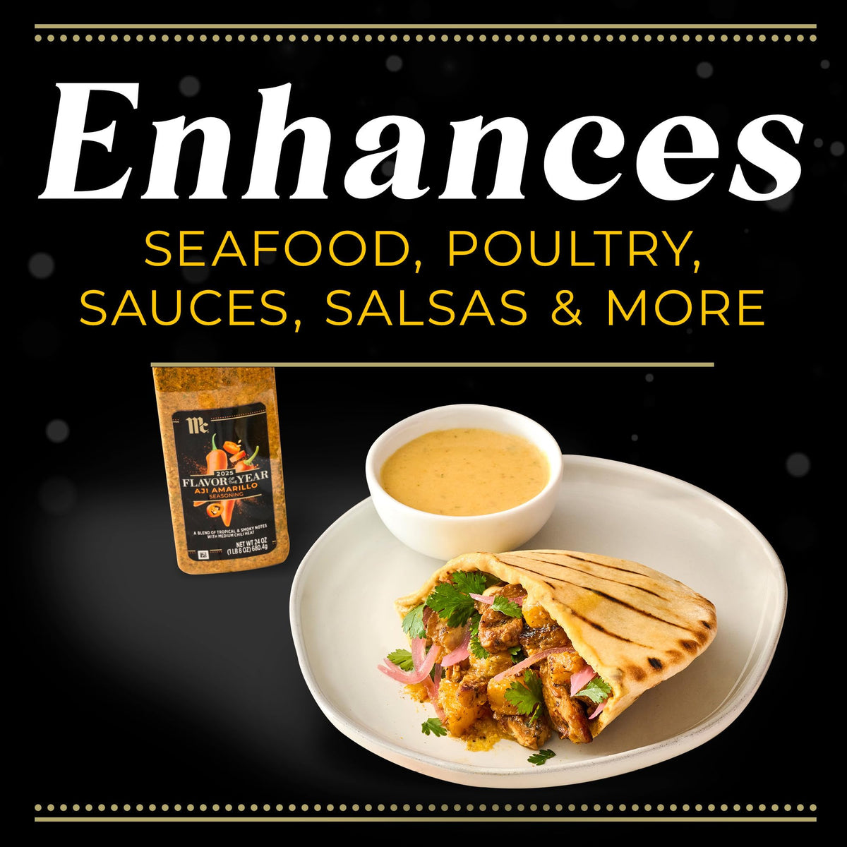 McCormick Aji Amarillo seasoning on a seafood dish with balanced heat
