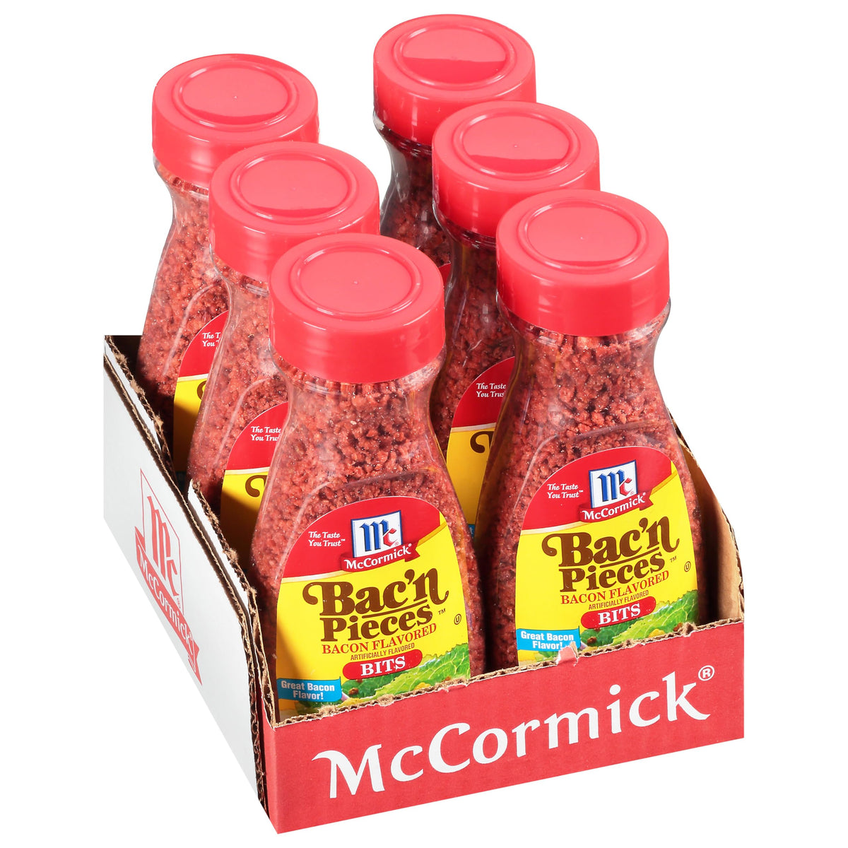 McCormick Bac'n Pieces bacon bits close-up, crispy texture ideal for salads