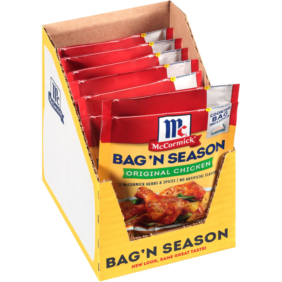 McCormick Bag 'n Season original chicken in oven bag for mess-free cooking.