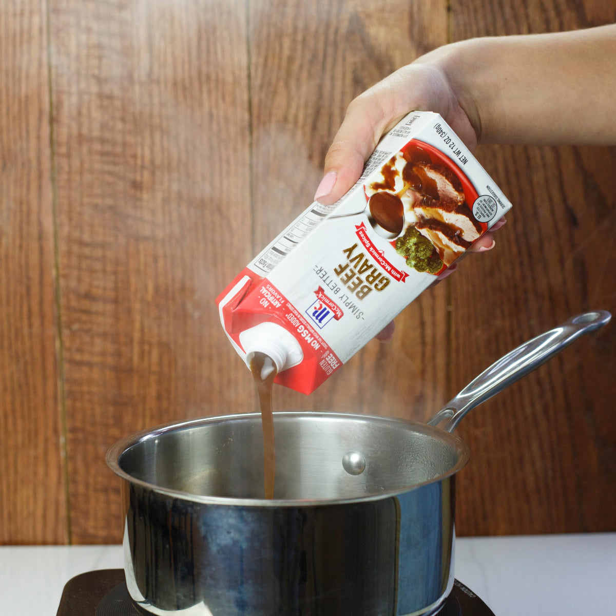 McCormick Beef Gravy microwave-ready serving for speedy meals.