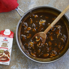 McCormick Beef Gravy over hot roast beef sandwiches for flavor.