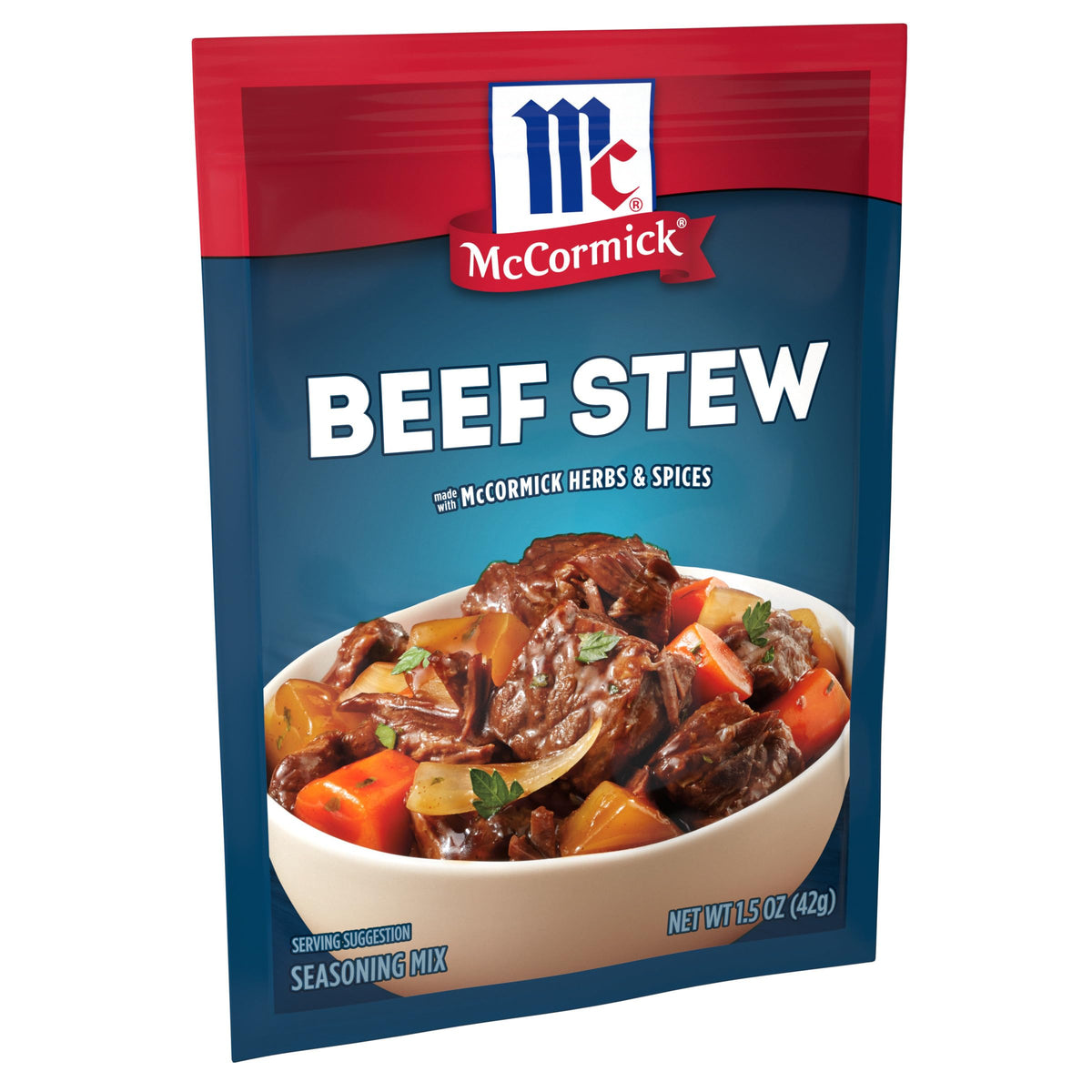 McCormick Beef Stew Seasoning bottle pouring for easy flavor