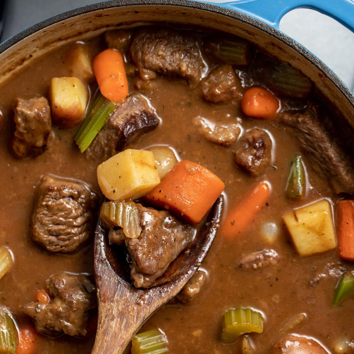 Vegetables added to stew seasoned with McCormick mix