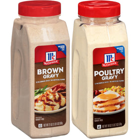 McCormick Brown Gravy Mix bottle pour for smooth, lump-free family gravy.