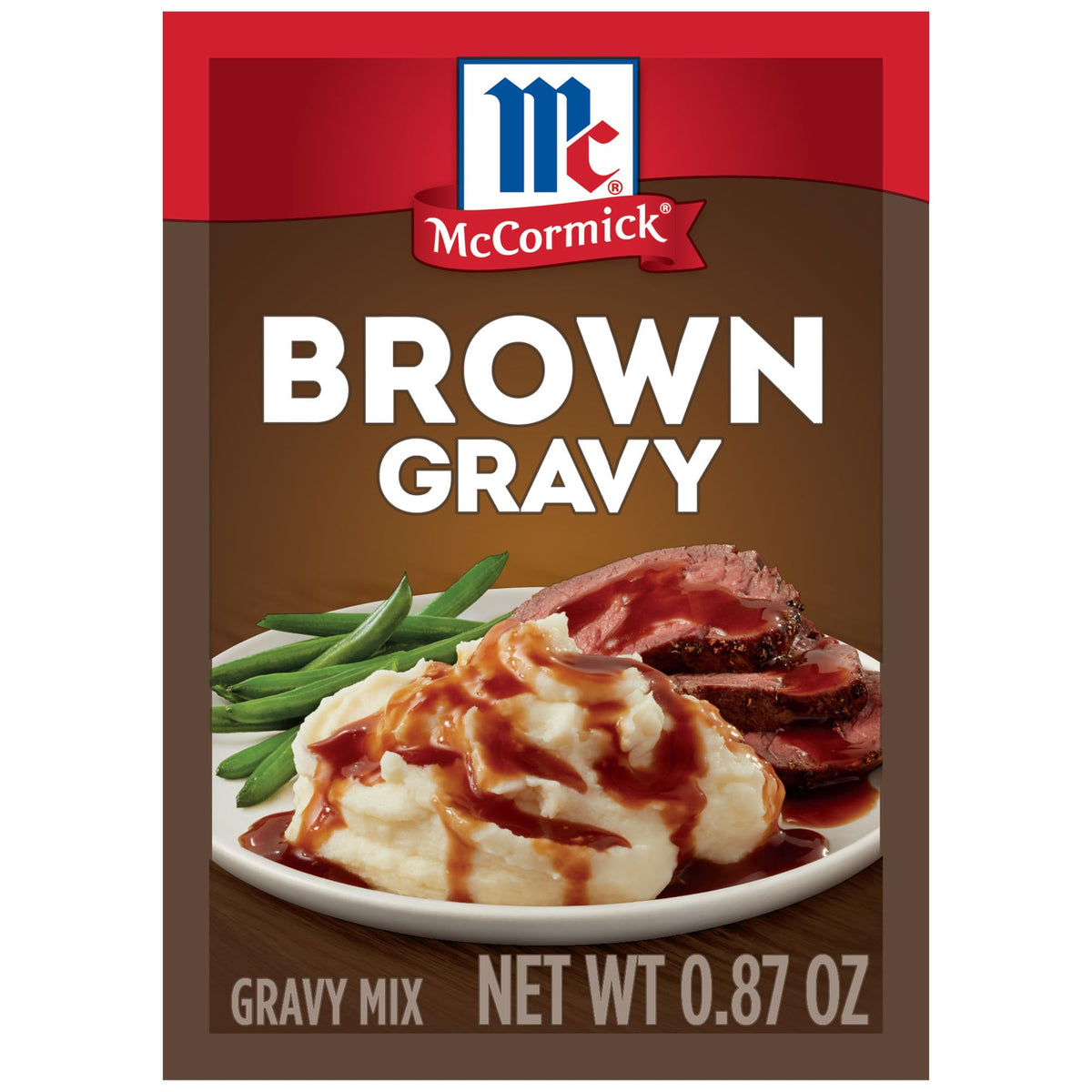 McCormick Brown Gravy Mix in saucepan forming lump-free gravy