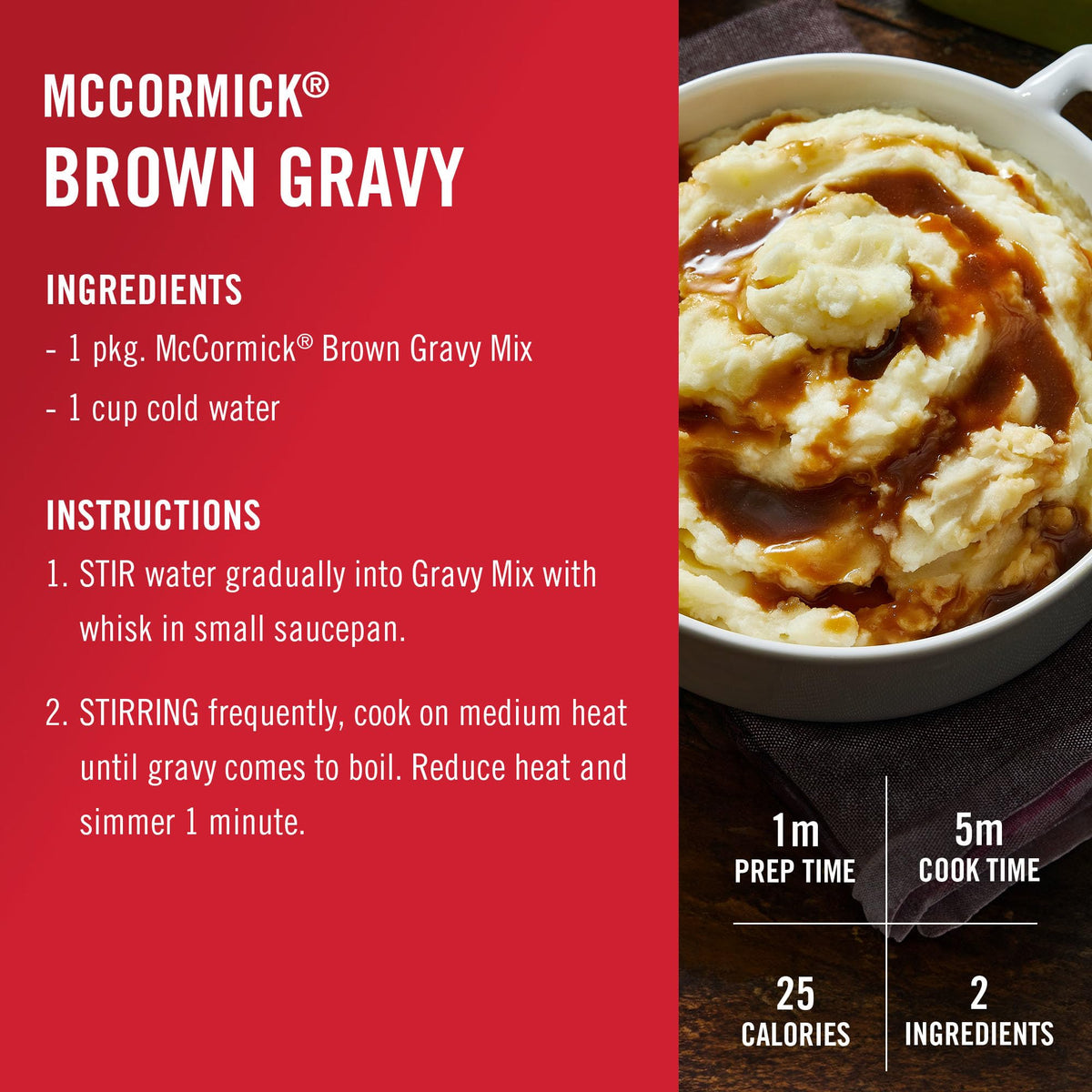 McCormick Brown Gravy Mix packaging 24 packs stacked for storage