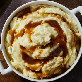 McCormick Brown Gravy Mix served over mashed potatoes and stuffing