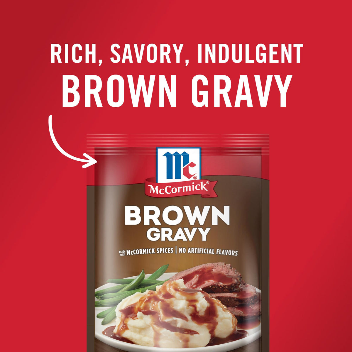 McCormick Brown Gravy Mix being stirred on the stove to thicken