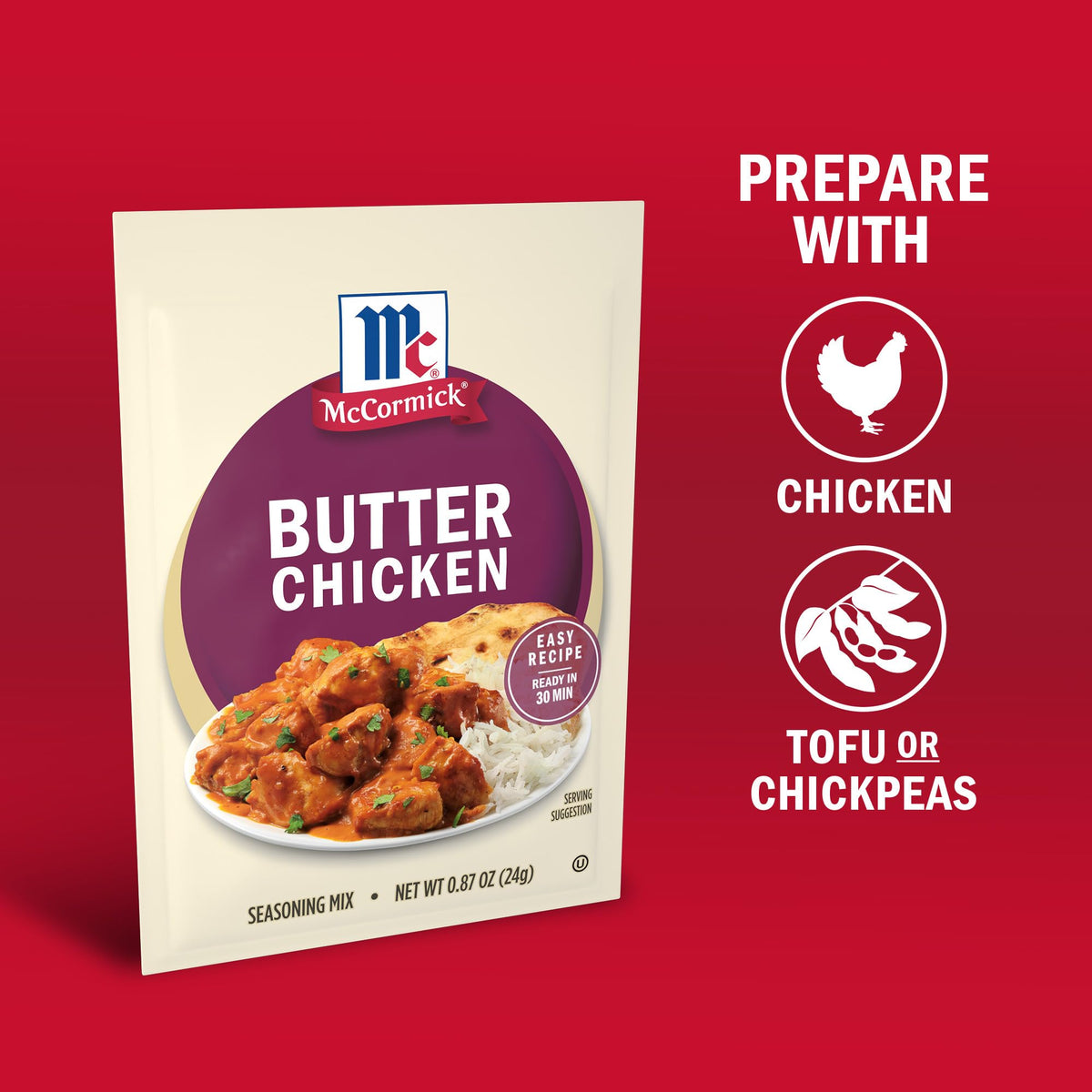 McCormick Butter Chicken ready-in-30-minutes dish served over rice.