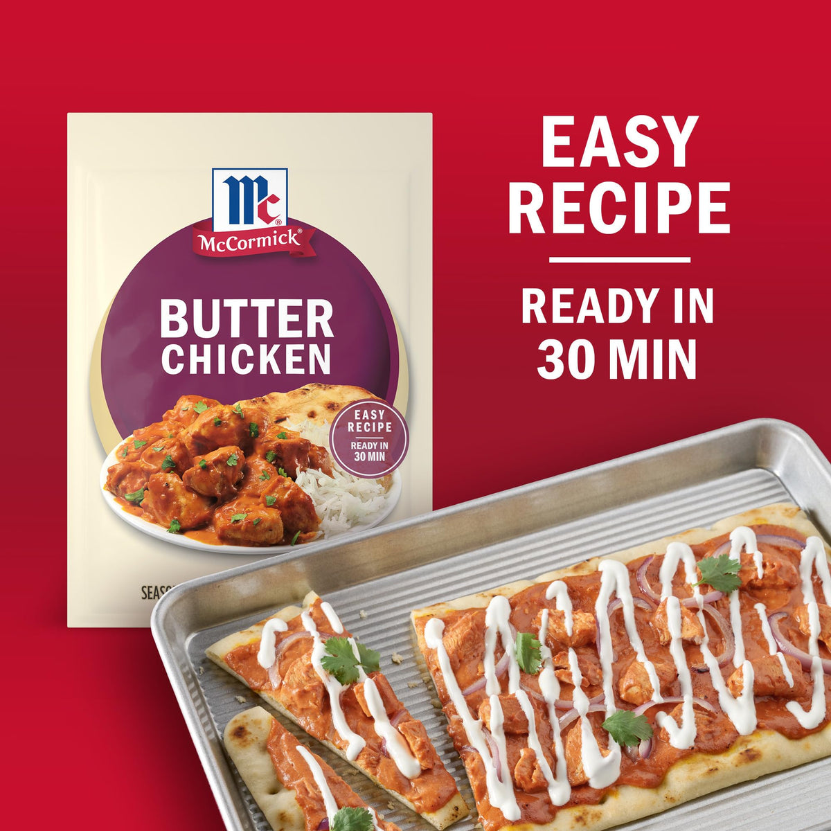 McCormick Butter Chicken sauce-simmer showing creamy tomato-cream sauce.