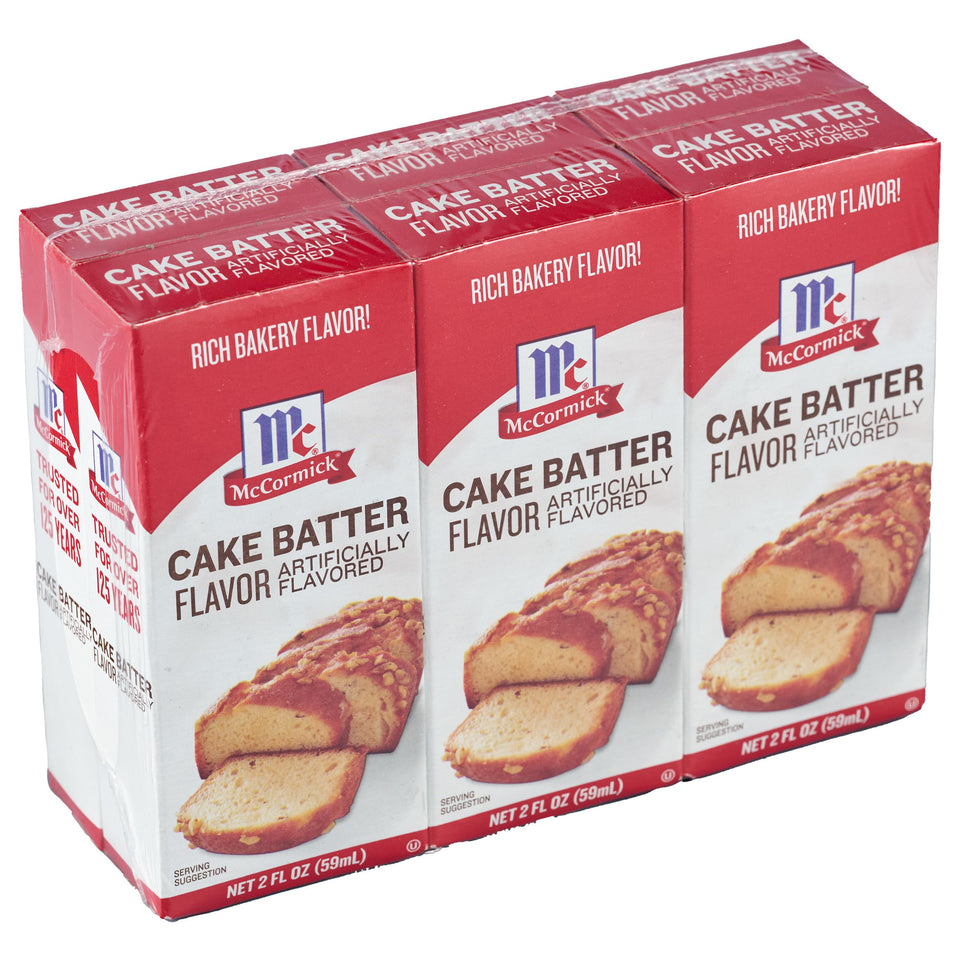 McCormick Cake Batter flavor bottle pour enhances baked goods with birthday-cake aroma