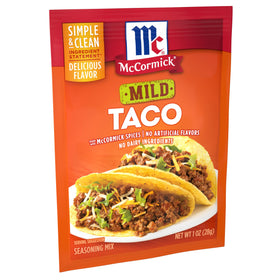 McCormick Classic Taco Seasoning Mild packet front showing authentic flavor for family meals