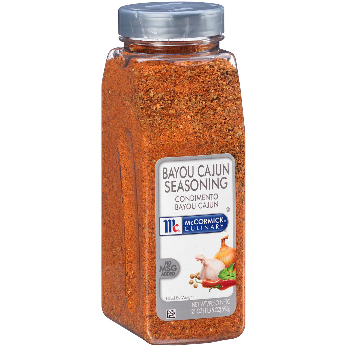 McCormick Culinary Bayou Cajun seasoning bottle boosts bold Cajun flavor for versatile menus