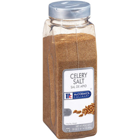 McCormick Culinary Celery Salt 30oz container on a kitchen shelf boosts flavor and consistency.