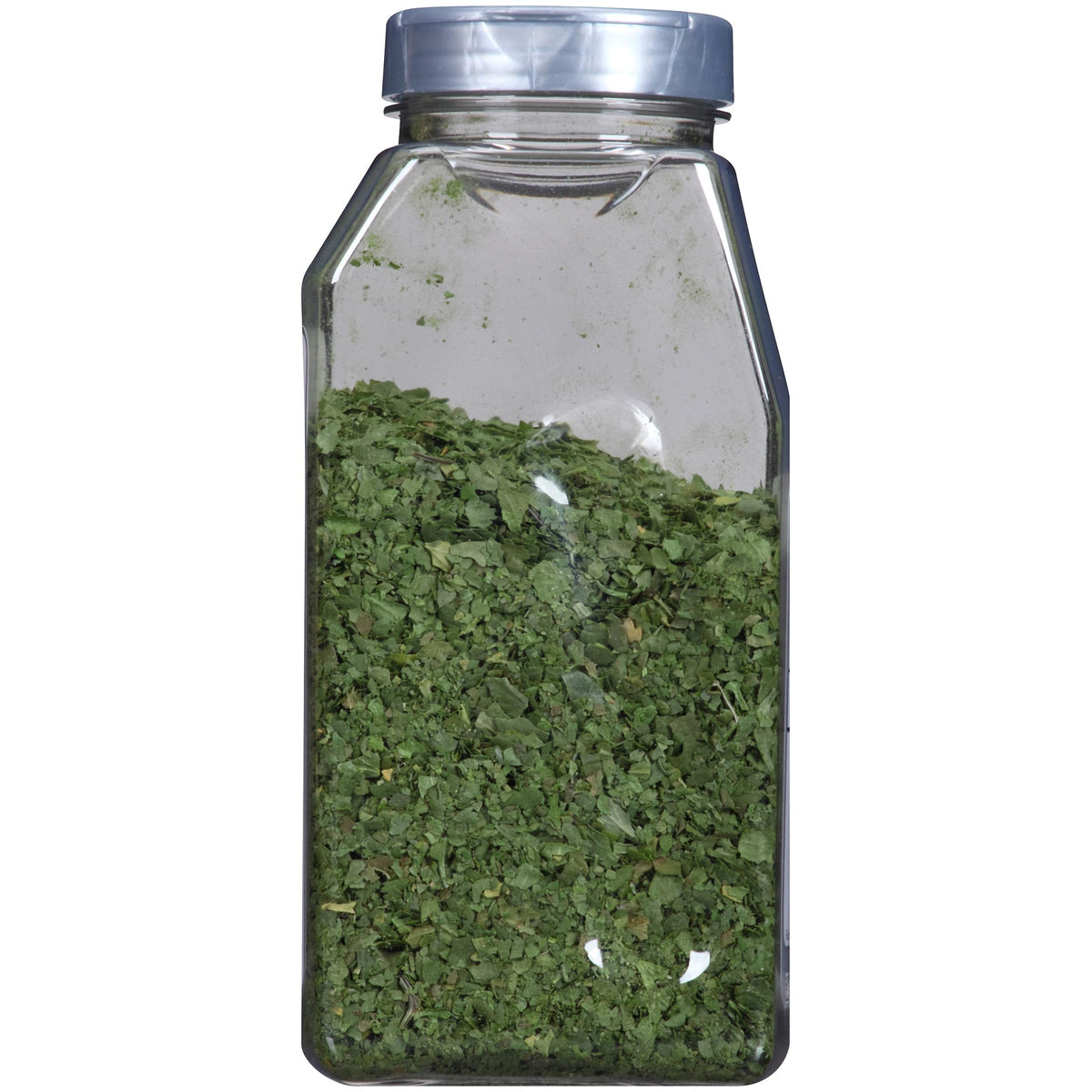 Split lid design allows quick shake or scoop of cilantro flakes.