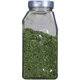 Split lid design allows quick shake or scoop of cilantro flakes.