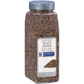McCormick Culinary coarse grind black pepper bottle with bold aroma for seasoning.