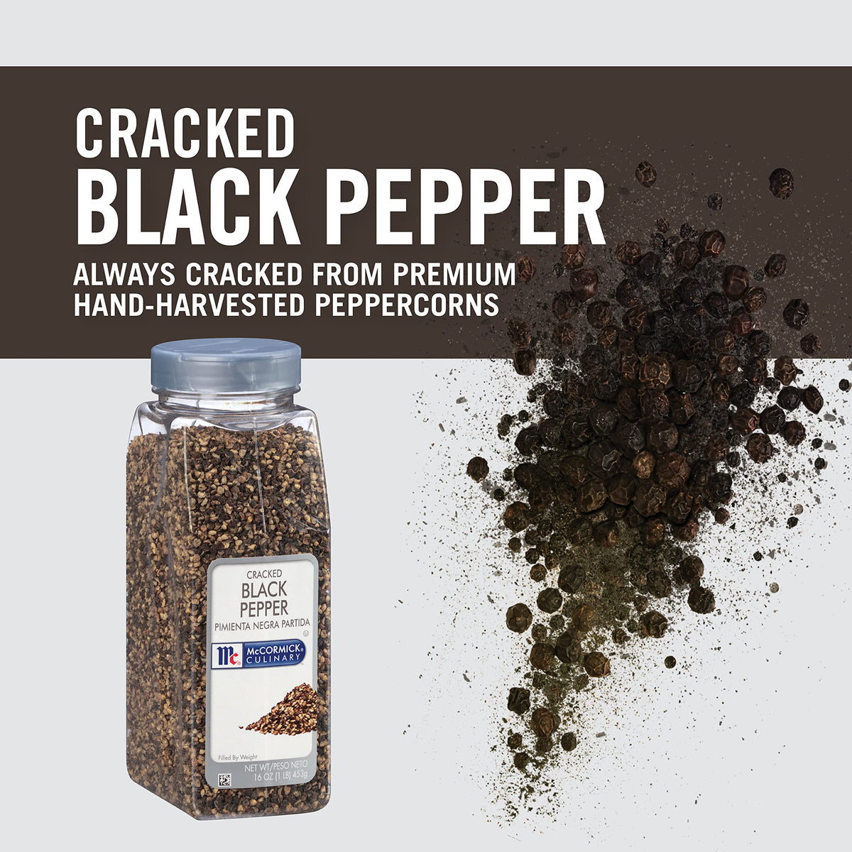 Cracked pepper grains add visual texture to stews and sautés with flavor.