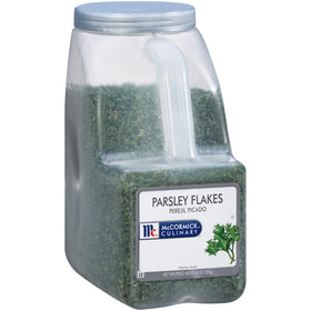 McCormick Culinary parsley flakes bottle pour enhances color and aroma.