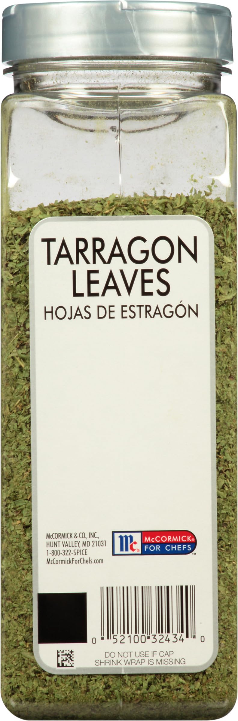 McCormick Culinary Dried Tarragon Leaves jar-ingredients emphasizes pure tarragon with no additives