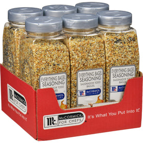 McCormick Culinary Everything Bagel Seasoning bottle close-up showing crunchy seed mix for vibrant flavor