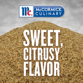 McCormick Culinary Ground Coriander bottle pour demonstrates easy seasoning for Mediterranean dishes.