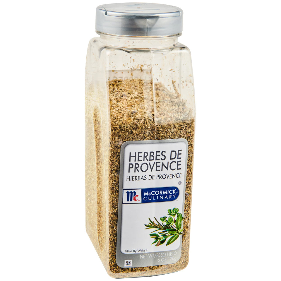 McCormick Culinary Herbes de Provence jar ready for versatile seasoning on meats and vegetables.