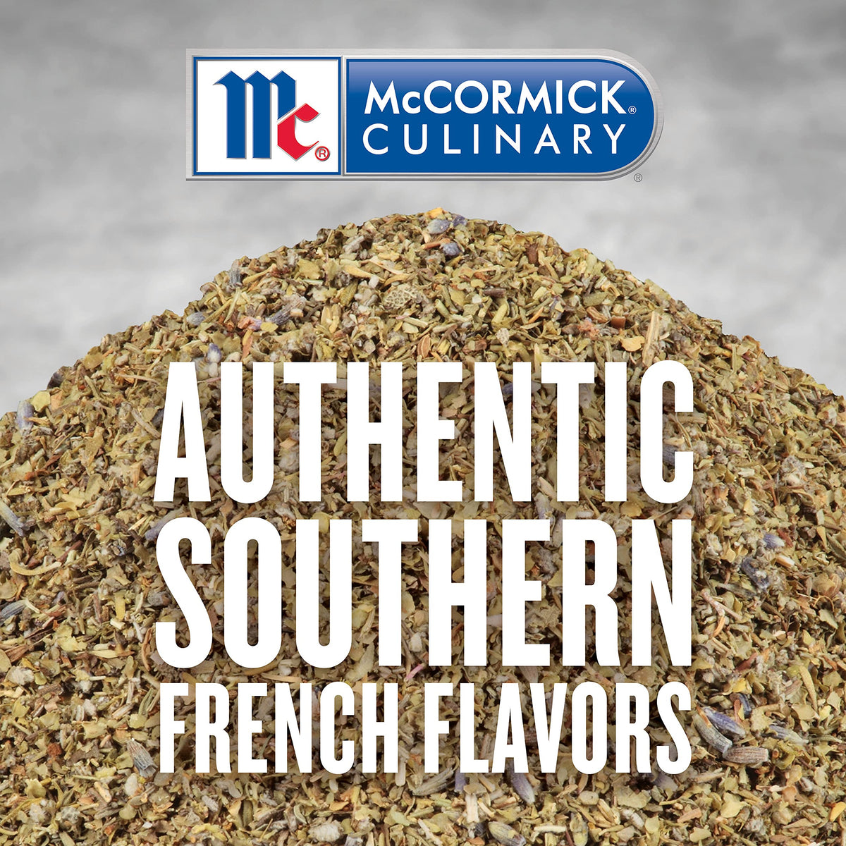 Close-up label of Herbes de Provence shows lavender and rosemary for aromatic meals.
