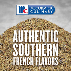 Close-up label of Herbes de Provence shows lavender and rosemary for aromatic meals.