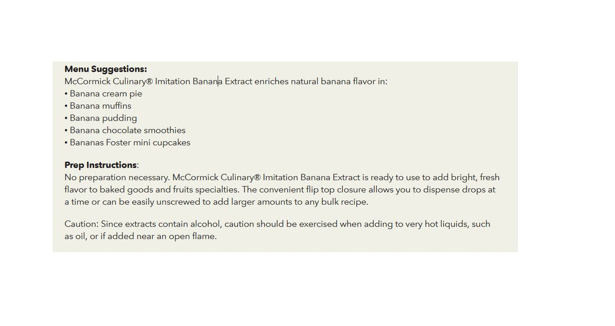 McCormick Culinary imitation banana extract beverage-use idea boosts smoothies.