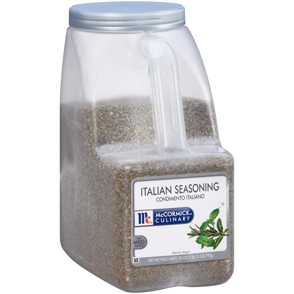 McCormick Culinary Italian Seasoning bottle close-up, premium herbs ideal for pasta sauces.
