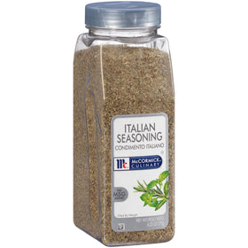 McCormick Culinary Italian Seasoning bottle on counter adds vibrant aroma to pasta sauces